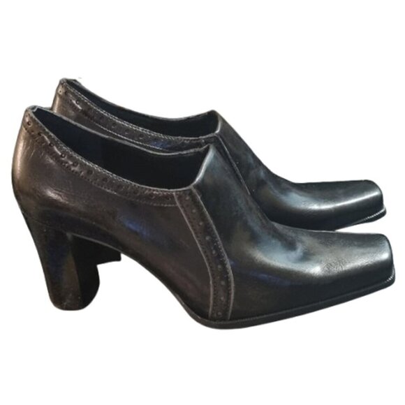 Franco Sarto Ankle Boots Vintage 1990s Y2K black genuine leather square toe 8.5 - Picture 2 of 8